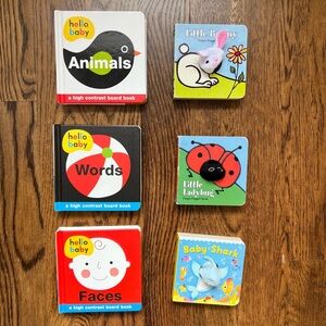 Set of 6 Newborn 0-6 mo Baby Board Books - 3 High Contrast & 3 Finger Puppet